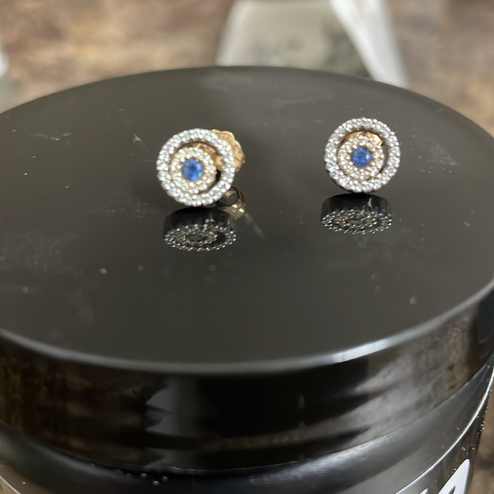 Evil eye 14k diamond and sapphire studs